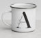 Buchstaben Emaille Tasse weiß mit Designbuchstaben A-Z, Personalisierte Kaffeetasse Teetasse mit Namen, Kaffeebecher personalisiert Emaille Tasse, Namenstasse schwarz weiß