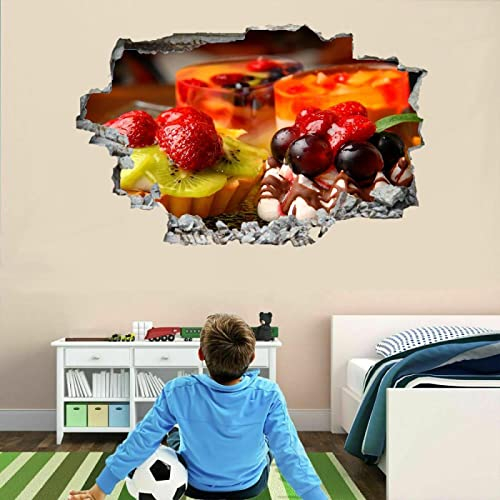 Obst 3D Wandaufkleber, Essen Durchbruch Wandtattoos Deko Wand Selbstklebend Kuchen, Wand Aufkleber Wanddurchbruch Wandsticker für Zuhause, Badezimmer, Schlafzimmer, Wohnzimmer
