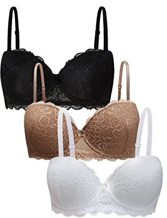 Coconuda Reggiseno Donna Push Up Imbottito con Ferretto. Coppa B | Modelli Peonia Azalea Gardenia Lavanda Ciclamino, Opzione 1 e 3 Pezzi.