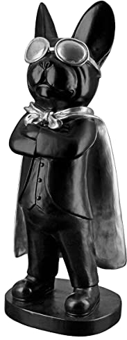Casablanca Deko Figur Skulptur Hund mit Brille Umhang - Dekoration Wohzimmer - Farbe: Schwarz - Höhe 34 cm
