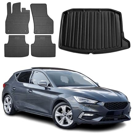 OMAC Fußmatten Kofferraumwanne für Seat Leon 2020-2026 TPE 5tlg Schwarz | inkl. Kofferraumwanne (Satz), Gummimatten, Automatten, Allwetter, Antirutsch, fahrzeugspezifisches Produkt, wasserdicht