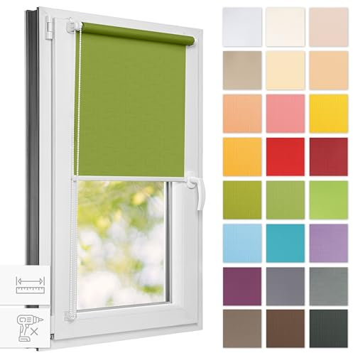 Estika Rollo für Fenster ohne Bohren - 65cm x 120cm - Frühlingsgrün 1-25 Stofffarben, Klemmfix Montage, Fensterrollos für innen, Sichtschutz für Fenster und Balkontür (65 cm Stoffbreite)