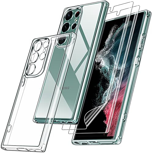 ivoler 3-in-1 Case for Samsung Galaxy S23 Ultra 5G, 1 Mobile Phone Case with 2 Protective Films, Never Yellowing, Military Protection, Camera Protection, Thin Transparent, Shockproof,