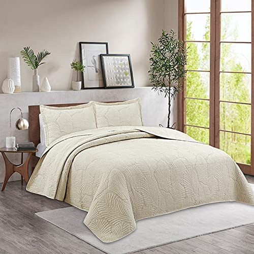 TUCVZVO Tagesdecke Bettüberwurf Weiß, Beige, Grau, Blau, Rosa,Sommer Decke, Tagesdecken Mit Kissen Set Weiche Bett Quilt,Moderne Quilt Für Alle Jahreszeiten,Beige,230X250cm