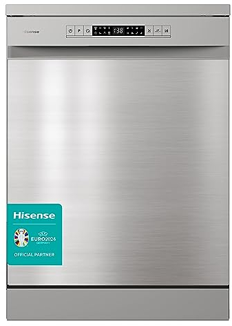 Hisense HS622E90XUK Freestanding Standard Dishwasher 85cm High- Stainless Steel - E Rated, Silver, 24 x 23 x 33 inches (L x W x H) [Energy Class E]