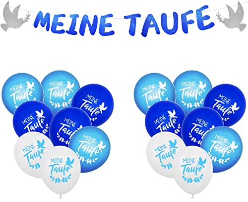 JINCHENG Taufe Dekoration Set,Blau Taufe Luftballons,Taufe Deko Junge Mädchen,Luftballons Taufe,18Luftballons + 1 Girlande Konfirmation Deko,für Mädchen Jungen Konfirmation Deko(Blau)