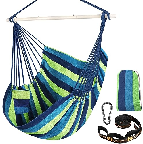 Chihee Hammock Chair Swing Chair Strong Metal Collapsible Spreader Bar Portable Hanging Chair Max 330 lbs Comfy Seat Patio Lawn Chair Cotton Blended for Superior Comfort Durability Indoor Outdoor