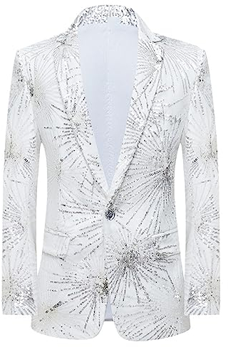 keusyoi Luxus Pailletten Weiß Smoking Blazer Jacke Männer Revers Taste Kleid Blazer Herren Hochzeit Bräutigam Party Blazer
