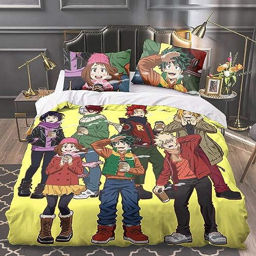 Zhongkaihua My Hero Academia Bettwäsche-Set, 3-teilig, Anime-Charaktere, 3D-Druck, für Doppelbett, Einzelbett, King-Size-Bett, Kissenbezug, Heimdekorativ