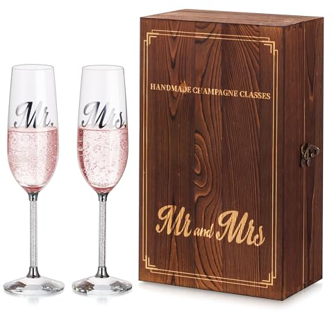 Lot de 2 flûtes à champagne en cristal argenté pour mariage, anniversaire, fiançailles, marié
