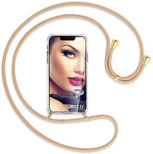 mtb more energy® Handykette kompatibel mit Google Pixel 8 - beige/Goldfarbene Ösen - Smartphone Hülle zum Umhängen - Anti Shock Full TPU Case