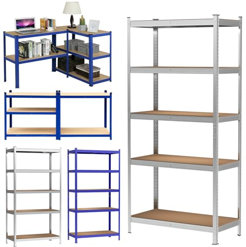 Schwerlastregal 180x90x40cm Metallregal Lagerregal Kellerregal Werkstattregal Regalsystem Regal verzinkt, 5 verstellbaren Böden aus MDF, bis 875kg belastbar, Steckregal für Keller Garage Speisekammer