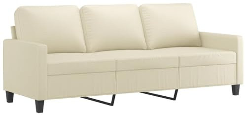 vidaXL Sofa 3-Sitzer, Loungesofa Couch mit Armlehnen Rückenkissen, Wohnzimmersofa Designsofa Metallgestell, Sitzmöbel Dreisitzer, Modern, Creme Kunstleder