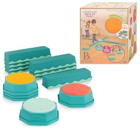B. toys – Balancierbalken für Kinder – Ineinandergreifende Stapelsteine rutschfest – 5 Sensorik Balanciersteine & 8 Schwebebalken – Flusssteine zum Balancieren – Trittsteine ab 3 Jahren