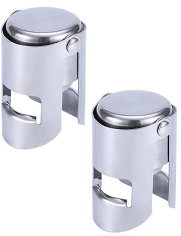 tooloflife 2 Stück funkelnder Flaschenverschluss, Edelstahl, Vakuum-Champagnerflaschen-Verschluss, auslaufsicher, Blasen-Retaining Saver für Bier, Wein, Prosecco – Silber