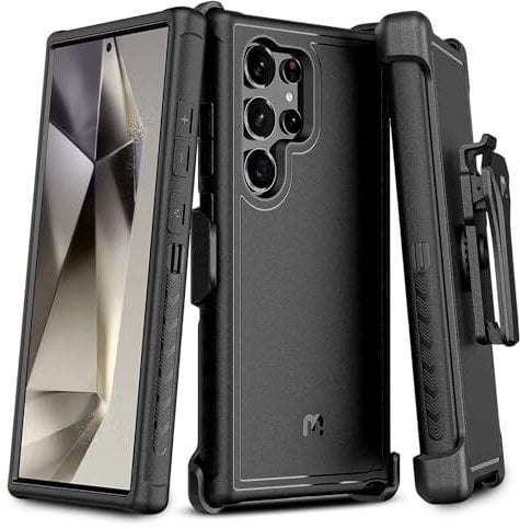 M MYBAT PRO Maverick Series for Samsung Galaxy S24 Ultra Case with Belt Clip Holster, 6.8 inch, Heavy Duty Military Grade Drop Protective Case with 360° Rotating Stand (No Screen Protector) Black