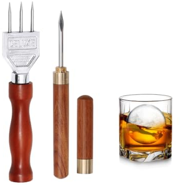 Kellegour Eispickel aus Edelstahl,Eispickel-Set,Eispickelwerkzeug mit Holzgriff,Eispickel 304 Edelstahl,EIS Meißel,EIS Meißel für Eisherstellung in der Küche,Bar,Barkeeper,Picknick,Camping,Zuhause