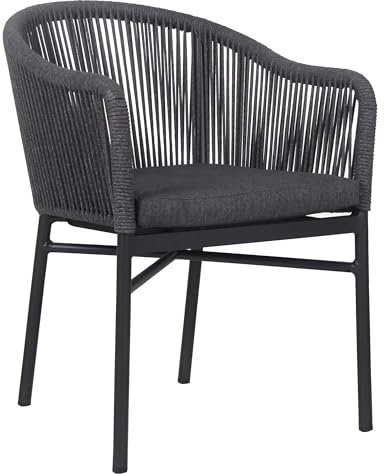 BrackenStyle Fleet Rope Arm Chair - Grey - Rope Weave Seat with Durable Metal Frame - Comfy Seat Cushion Included