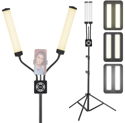 Andoer LED Videolicht Fotografie Licht-Set, 40W dimmbares Streaming Light, LED Kosmetik Licht mit Telefonclip, Stativständer, Fernbedienung für Videoaufnahmen, Make-up, Wimpern, Augenbrauen, Tattoo