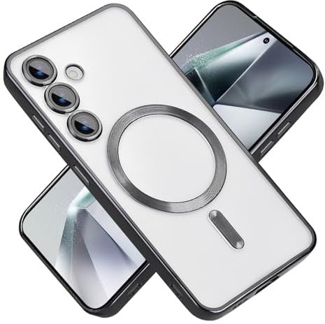 DiyGody Magnetic Case for Samsung Galaxy S23 FE 6.4Inch, Compatible for MagSafe, Camera Protector Electroplated Plating Design Soft Clear Shockproof Phone Cover for Women Men (Black)