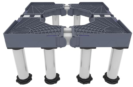 Socle Machine a Laver, Socle Linge Base de Sèche-linge Longueur/Largeur 47-70cm Hauteur 14-17cm Charge 400kg Socle Anti-vibration pour Réfrigérateur Machine à Laver Sèche-Linge 4 Pieds Gris