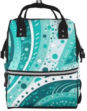 OUSIKA Wickeltasche, multifunktional, für Laptop, Reise, Tagesrucksack, große Wickeltasche, Türkis und Weiß, Schwarz , One size