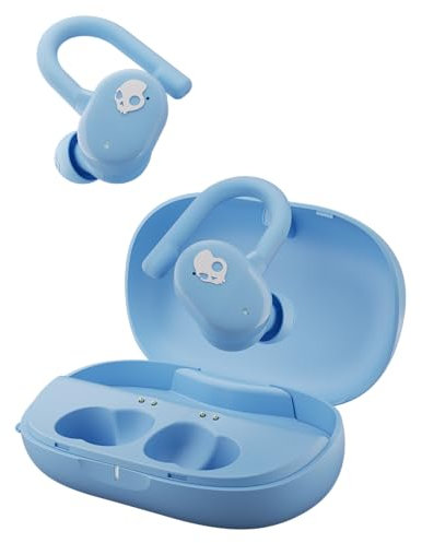 Skullcandy Push Play Active Wireless Earbuds, Bluetooth Headphones, Noise Isolating Fit, 34 Hrs Battery, Secure-Fit Over-Ear Hanger, Sweat Water Resistant, Microphone for iPhone Android - Preppy Blue