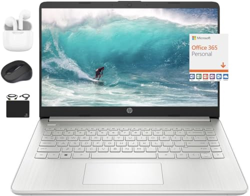 HP 2024 14 Zoll Laptop Notebook Thin Light Students Business, Quad-Core Intel N4120, 4GB RAM, 192GB (128GB eMMC+ 64GB Karte), 1 Jahr Office 365, Webcam, WLAN, Windows 11S, HubxcelAccessory Silber