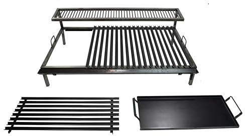 Parrilla argentina, parrilla de hierro en ángulo en V con asas y bandeja de drenaje, resistente, barbacoa, emparrillado con manijas, Asado Argentino Sor pampa grill - (80 x 50 cm)