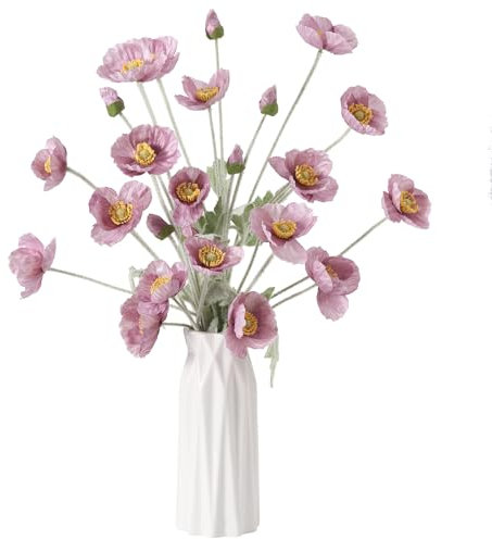 DuHouse Künstliche Mohnblumen, Seidenmohnblumen für Zuhause, Tischdekoration, Büro, Hochzeit, 6 Stück (Hellviolett)