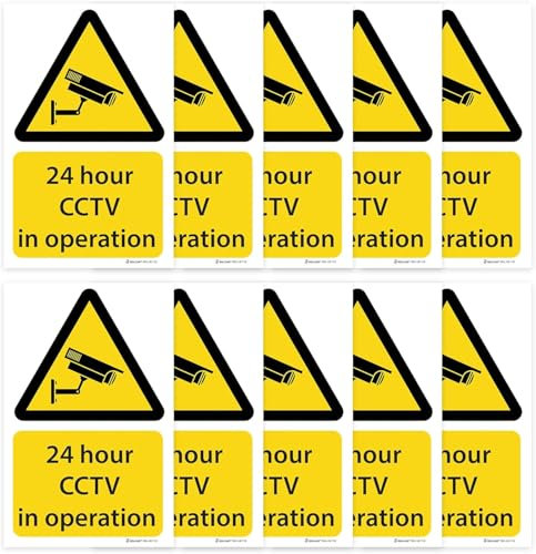 RDLCAR CCTV Sign Pack of 10 Visible CCTV in Operation Sign Essential Self Adhesive 90mm x 140mm Security Measure CCTV Signage Perfect for Outdoor Usage