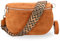 BRISE Bauchtasche Damen Wildleder AFIA Handgemachte Umhängetasche Crossbody Bag mit Ledergurt + Optionalen Breiten Gemusterten Riemen 3 Fächer Stylische Hüftltasche Made in Italy (Cognac Braun-2)