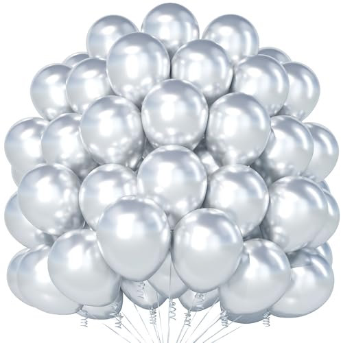 Teselife Palloncini Argento Metallizzato, 100 Pezzi 12 Pollici Cromati, per Uomini Donne Compleanno Baby Shower Anniversario Laurea Decorazioni Festa Fidanzamento