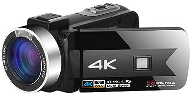 nmbhus Caméras Professionnelles 4K for L'enregistrement Vidéo 56MP WiFi Vlog Caméscope Streaming Webcam IR Stabilisateur De Vision Nocturne(No SD Card,Black)