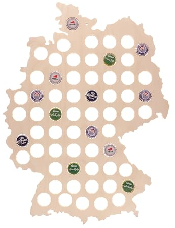Carte de bière Allemagne | Collecteur de capsules | Cadeau et décoration | Bouchons de couronne | Bois | Carte de l'Allemagne | 36,5 x 49 cm Pohmer Design