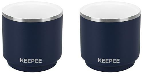 KEEPEE 4 oz Stackable Cup, Vacuum Insulated Espresso Coffee Cup with Ceramic Coating, Stainless Steel, 2 Pack, Navy