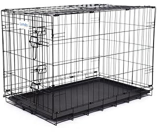 Lendo Online Hundekäfig klappbar - Hundetransportkäfig - Hundebox mit 2 Türen - Transportkäfig - Auto, Tiertransportbox aus Stahl - Hundetransportbox mit Bodenschale -Schwarz (90x60x67cm)