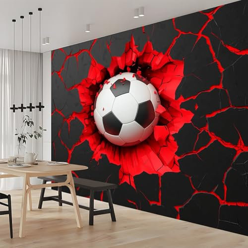 Football Crack Red Mural Wallpaper Red Grey Wall Murals for Bedrooms Living Room Children Nursery Wall Mural Art Decor Wall Decoration Paper Poster 98 (W) x 68 inch (H)