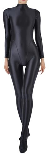 Fldy Damen Glänzend Jumpsuit Ganzkörperanzug Sport Bodysuit Yoga Overall Eng Einteiler Ganzkörper Kostüm Gymnastik Tanz Ballett Leotard Schwarz XXL