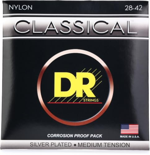 DR Strings CN-M - Corde acustiche classiche per chitarra classica, placcate in argento, media tensione, suono di alta qualità, prestazioni durature