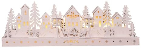 Samuel ALEXANDER 15cm Battery Operated Light up Wooden House Scene with 15 Warm White LEDs