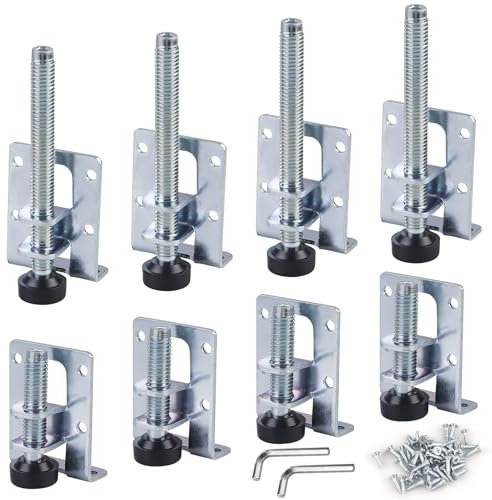 Lot de 8 pieds de meubles réglables, 55/102 mm, charge lourde, pieds réglables en hauteur, pieds de nivellement de meubles avec 48 petites vis pour tables, étagères, armoires, établi
