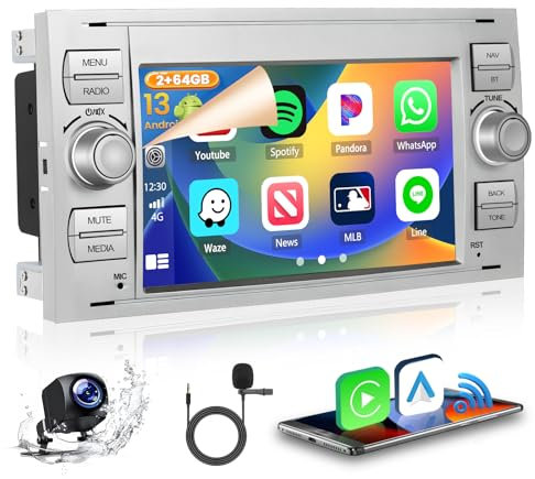 Hikity [2+64GB] Android 15 Radio Coche para Ford Transit Fiesta Focus Galaxy Mondeo Fusion Kuga C-MAX S-MAX Radio CarPlay Android Auto Inalámbrico Bluetooth 7 Pantalla Táctil WiFi GPS(White)
