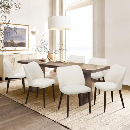 COLAMY Gepolsterte Esszimmerstühle 6er Set, Moderne Küchenstühle mit gepolsterter Sitzfläche und Holzbeinen für Restaurant/Café, Beige