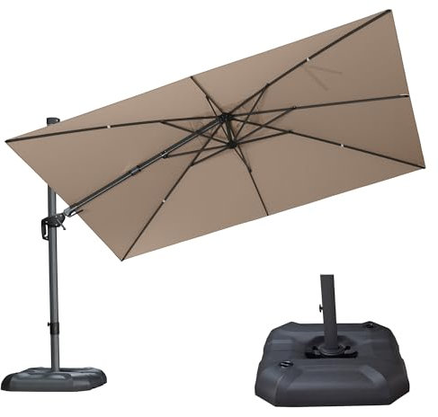 PURPLE LEAF Parasol Déporté Pivotant 2,7 × 3,6 m Rectangulaire avec Base, Parasol de Jardin Extérieur avec Tournez des Deux Côtés et Rotation à 360°, Matériau en Aluminium, Protection UV, Beige
