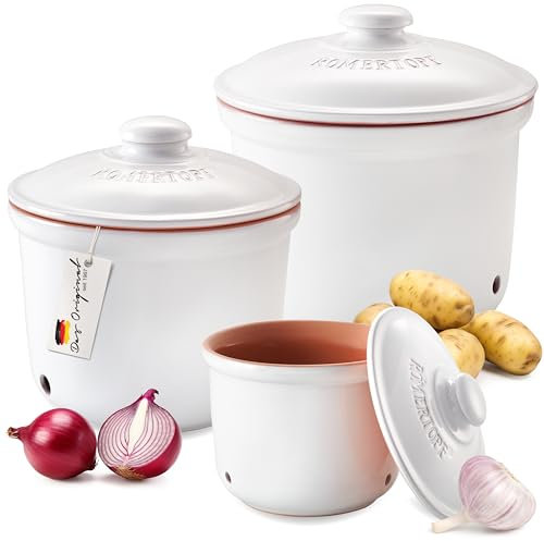 Römertopf Freshness Storage Potato Onion Garlic Clay Pot Set of 3 with Lids - White