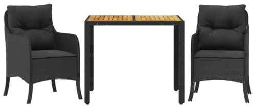 Gecheer 3-TLG. Garten Essgruppe, Balkonset, Sitzgruppe Garten, Gartenstuhl und Tisch Set, Gartenmöbel, Terrassenmöbel Rattan, Sitzkissen, Schwarz
