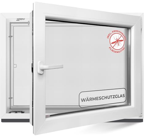 Kellerfenster 75x45 cm 2 fach Verglasung - Alle Größen Kunststofffenster 60mm Profil -Din Rechts- BxH: 750x450mm Perfekt für Fenster Gartenhaus, Garagenfenster, Hauskeller mit Dreh-Kipp System