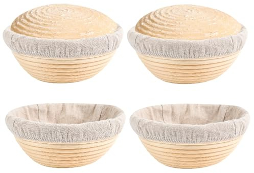 Banneton Bread Proofing Basket Set of 4PCS 6 Inch Mini Round Sourdough Dough Proofing Bowls for Sour Dough Bread Baking Supplies, Small Banneton Proofing Basket for Home Sourdough Bakers