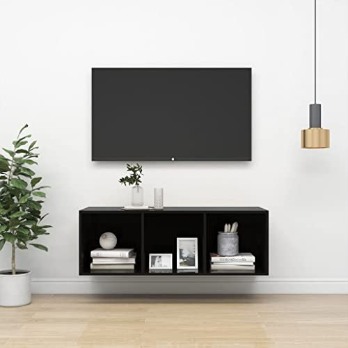 Lauuoeriau Meuble TV mural en bois laqué noir brillant 37 x 37 x 107 cm
